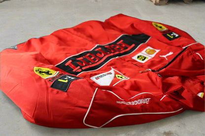 Red Ferrari Embroidered Racing Bomber Jacket