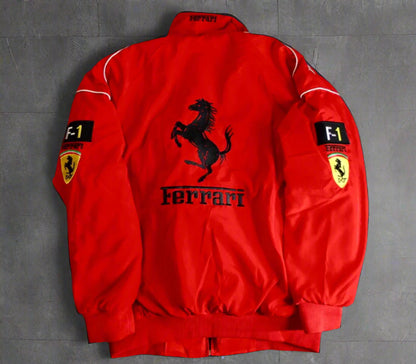 Red Ferrari Embroidered Racing Bomber Jacket